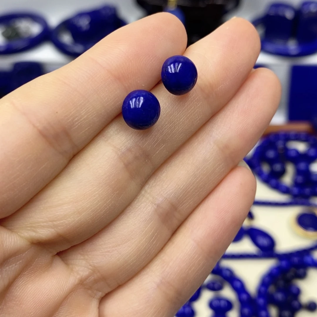 青金石耳饰银S925镶嵌