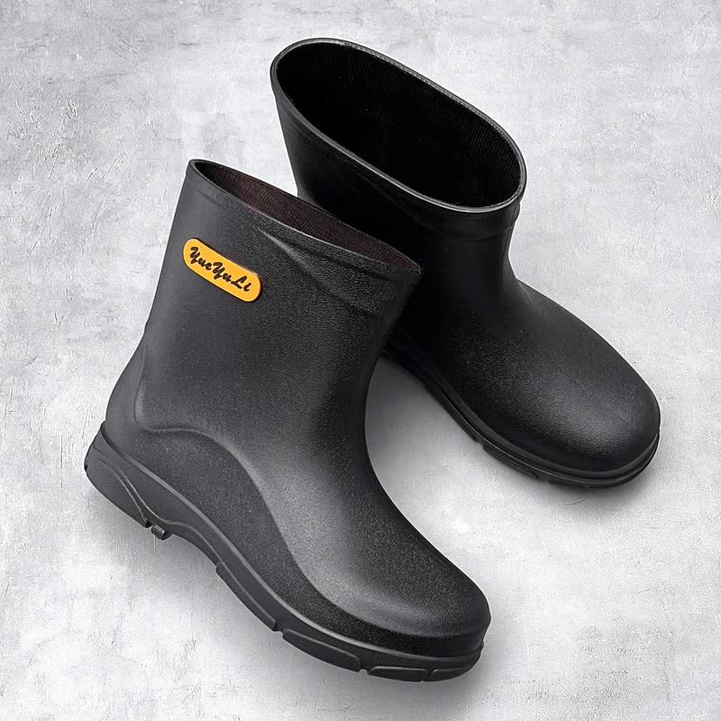 2025防滑防水雨鞋男士厨房水鞋耐磨中筒厚底外卖钓鱼跑腿赶海雨靴