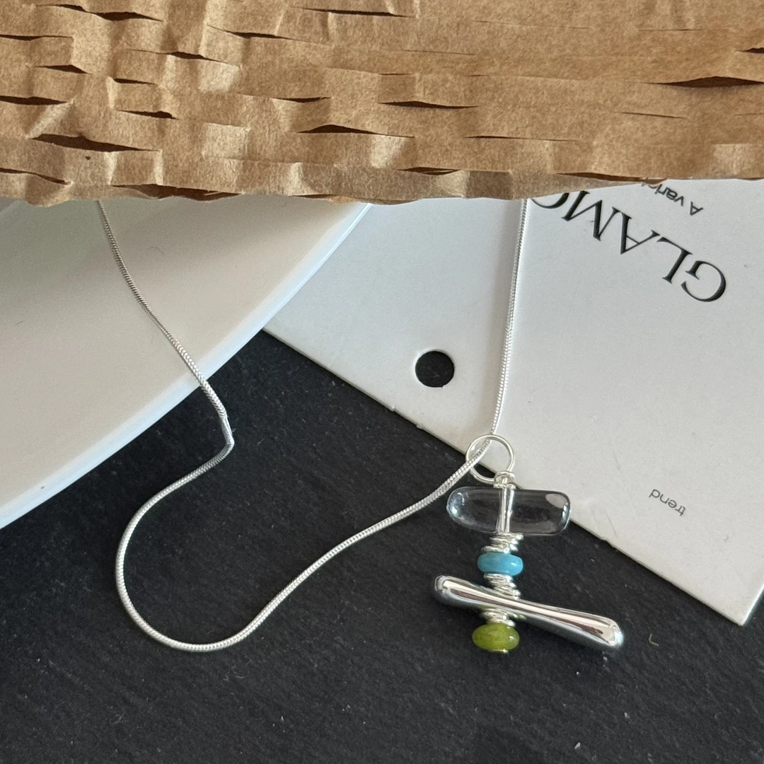 925银树脂银制品 韩国蛇骨减龄夏季时尚-彩色玛尼堆项链0322