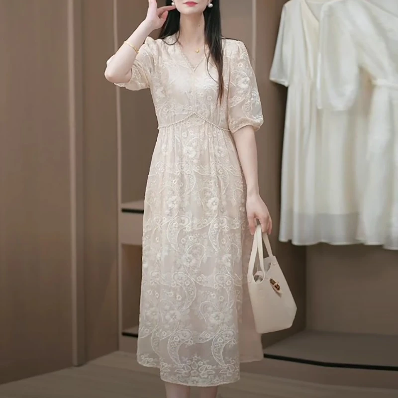 时尚大方精致优雅修身显瘦减龄显白气质夏季蕾丝连衣裙长裙裙子