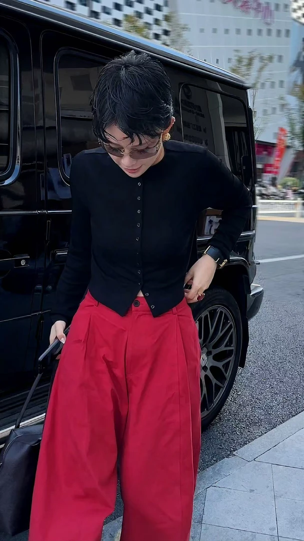 CJING2025秋季新款92558时尚圆领羊毛开衫百搭长袖打底衫女装休闲