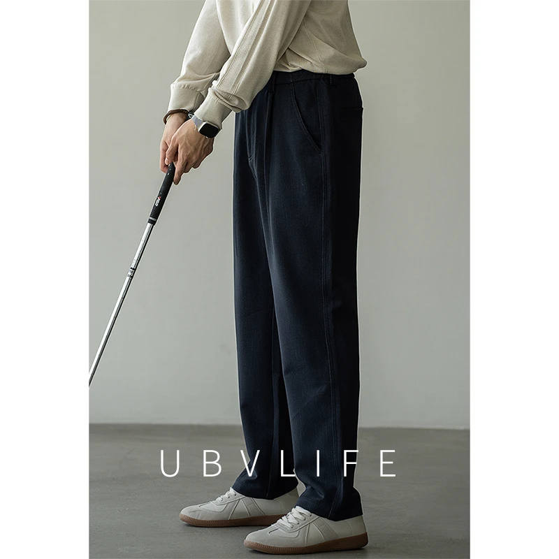 运动风肌理垂感半松紧腰男士2025秋季新款宽松垂感直筒休闲裤