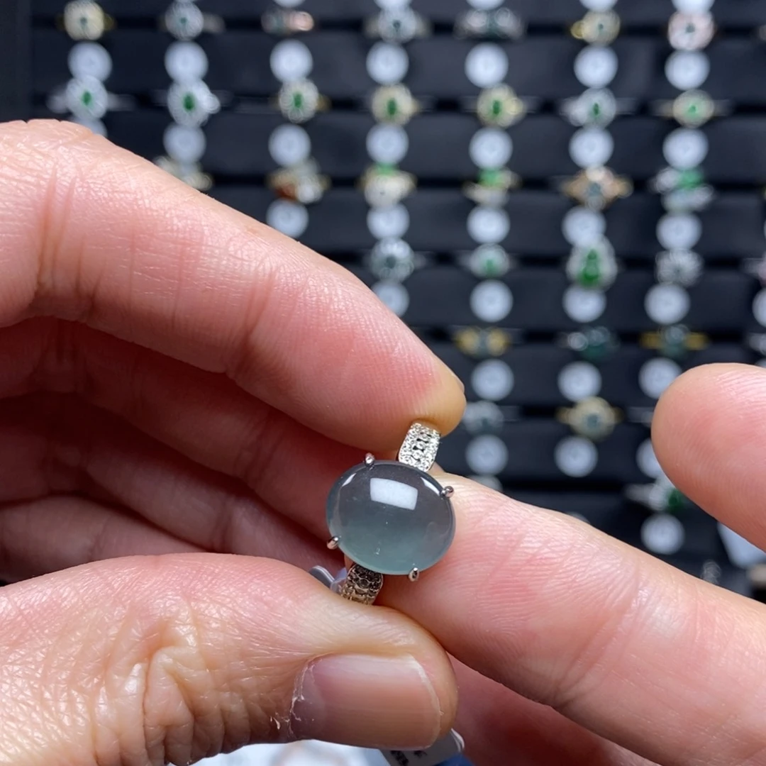 翡翠戒指银S925镶嵌湖水蓝