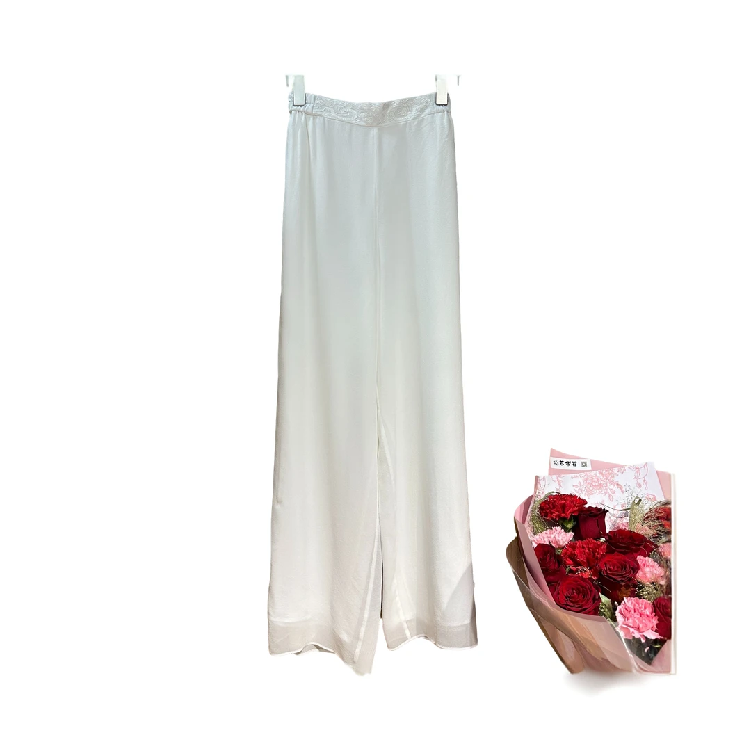 桑蚕丝白色阔腿裤【GX000031】