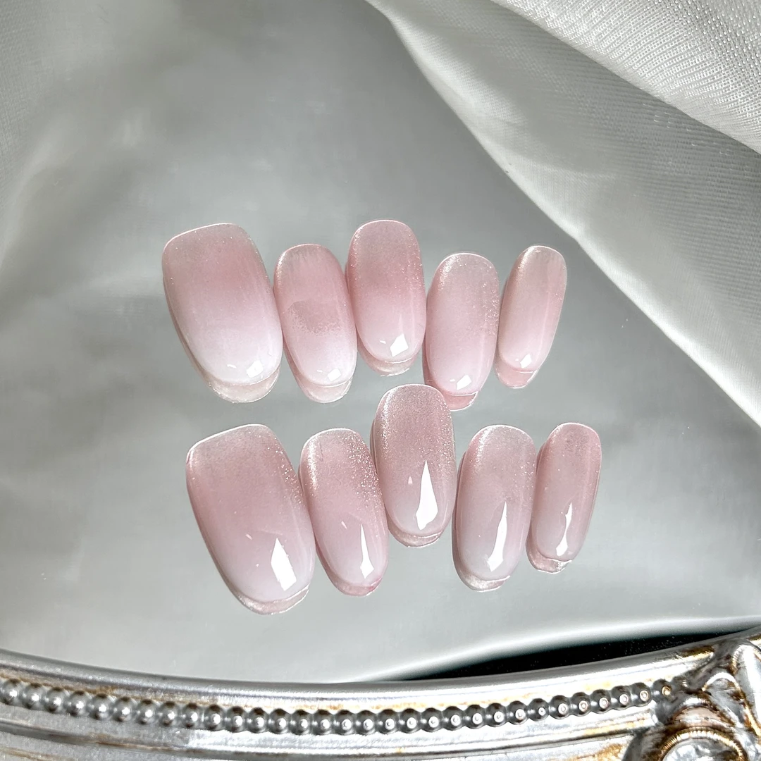 【绵绵奶芙】蓝珊手工穿戴甲高级素指淡乳白粉色渐变纯欲简约百搭