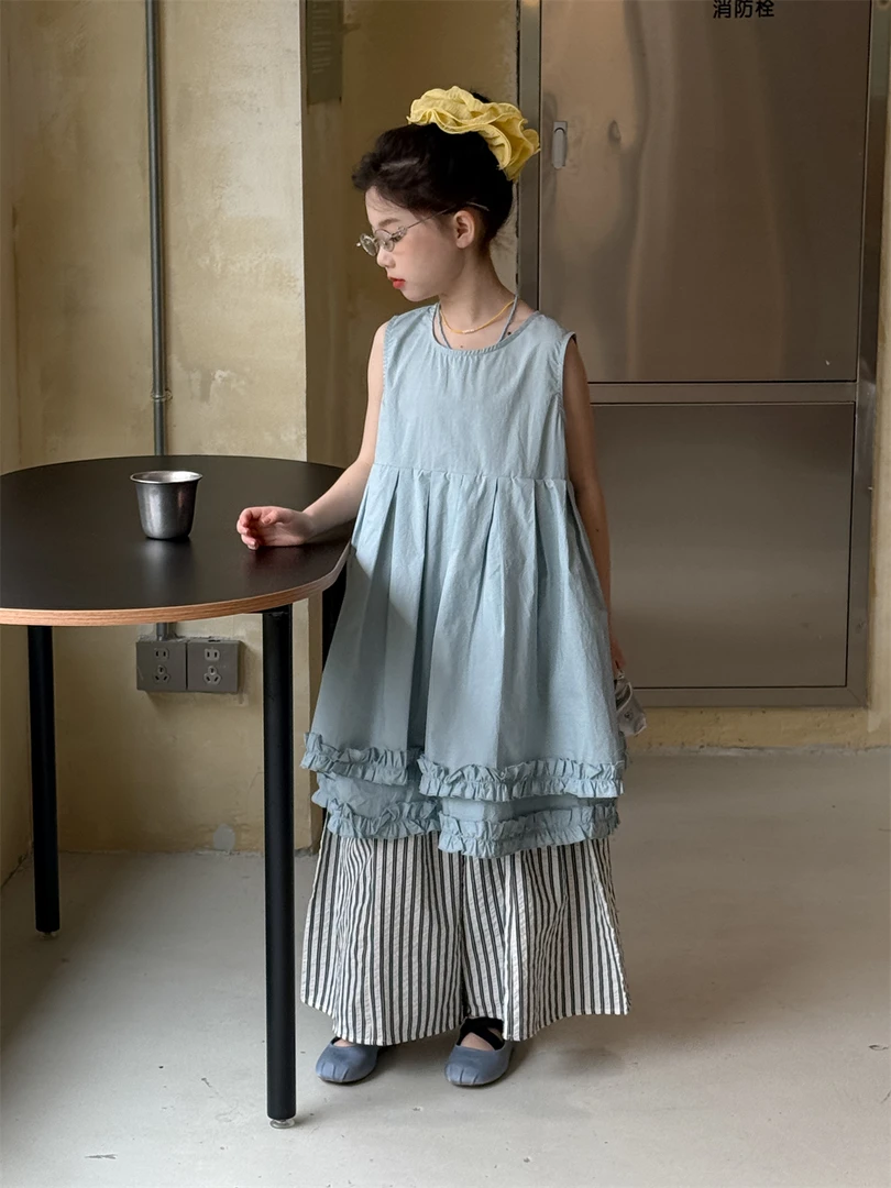 精选-女童连衣裙2025夏季新款背心双裙摆设计儿童公主裙裤子百搭
