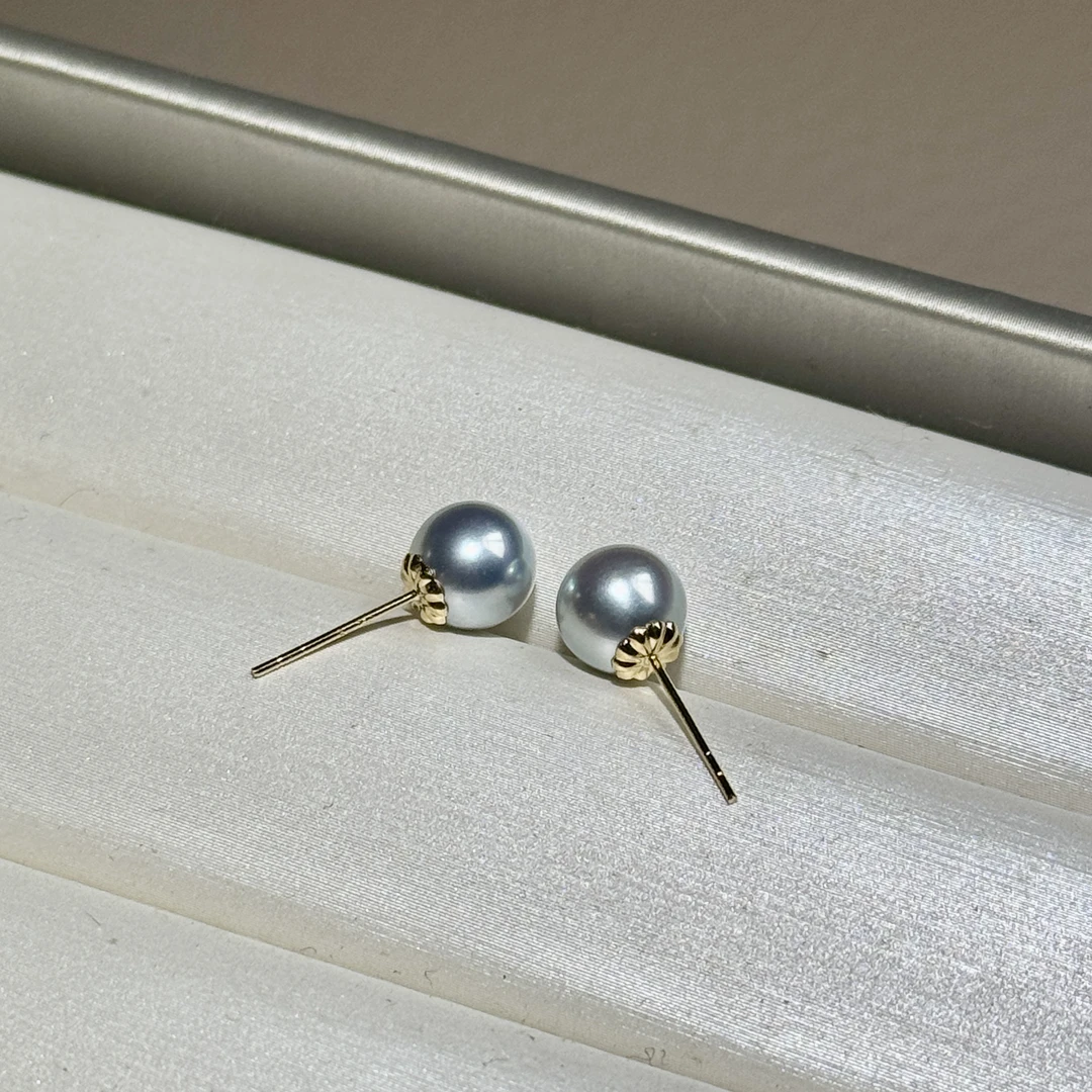 【真珠佳人】18K金海水真多麻耳钉7-8mm