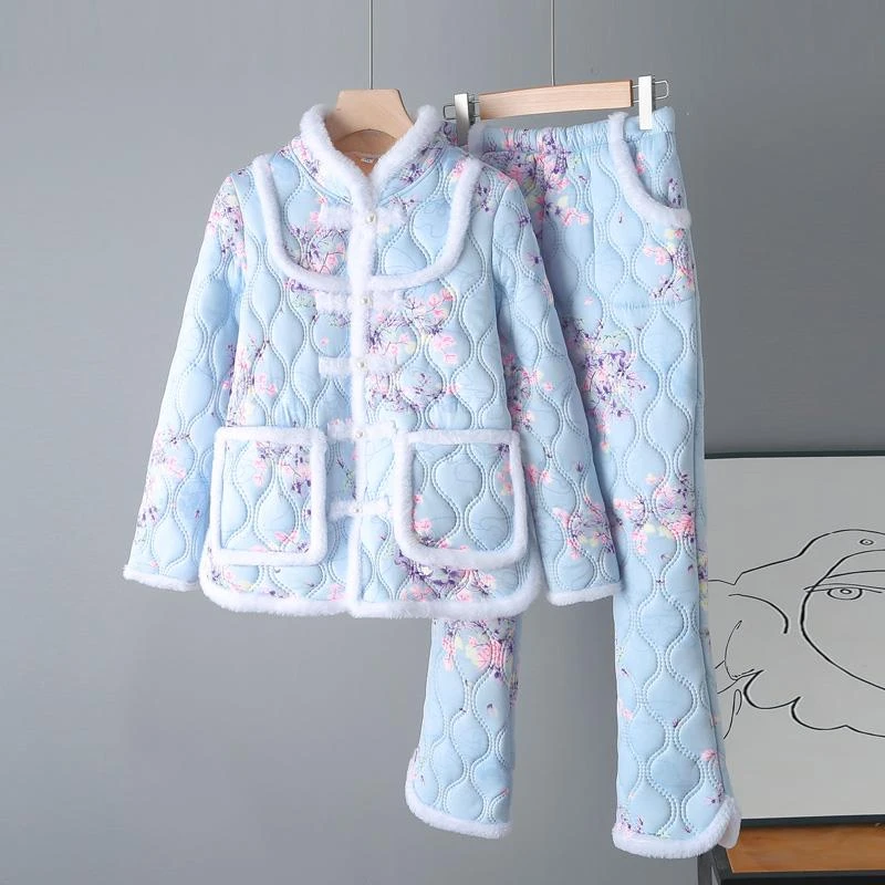 东北大花袄袄两件套女冬季民族风碎花服加厚时尚衣裤套装