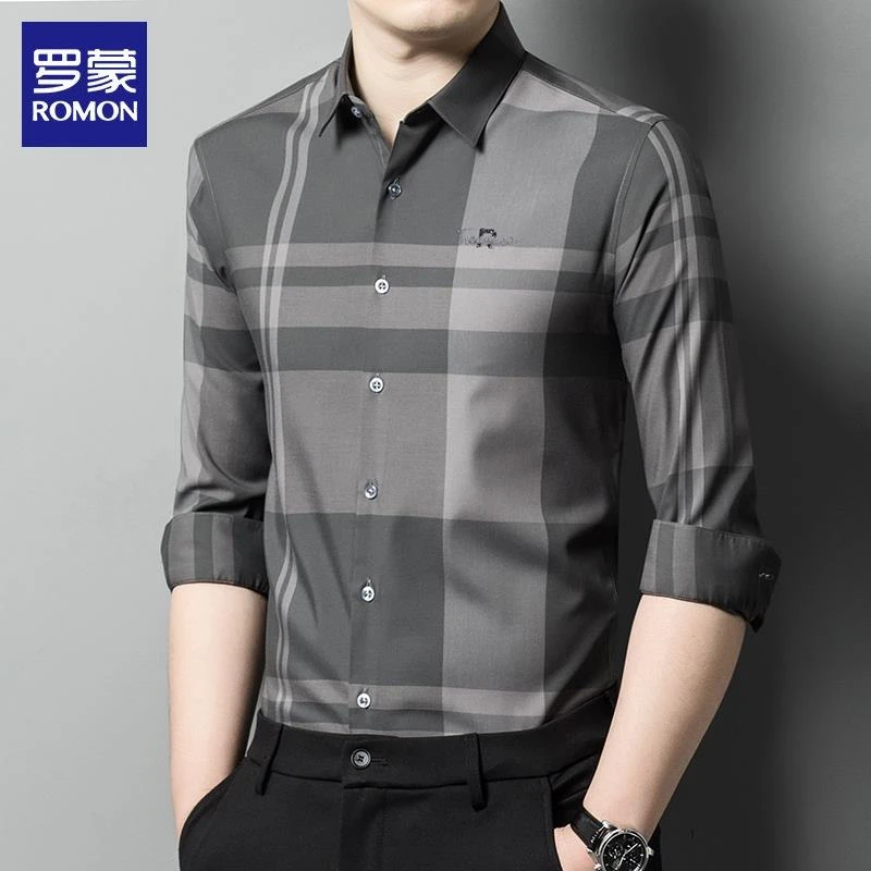 罗蒙男士长袖衬衫2025年秋季新款高端商务免烫时尚休闲衬衣男装