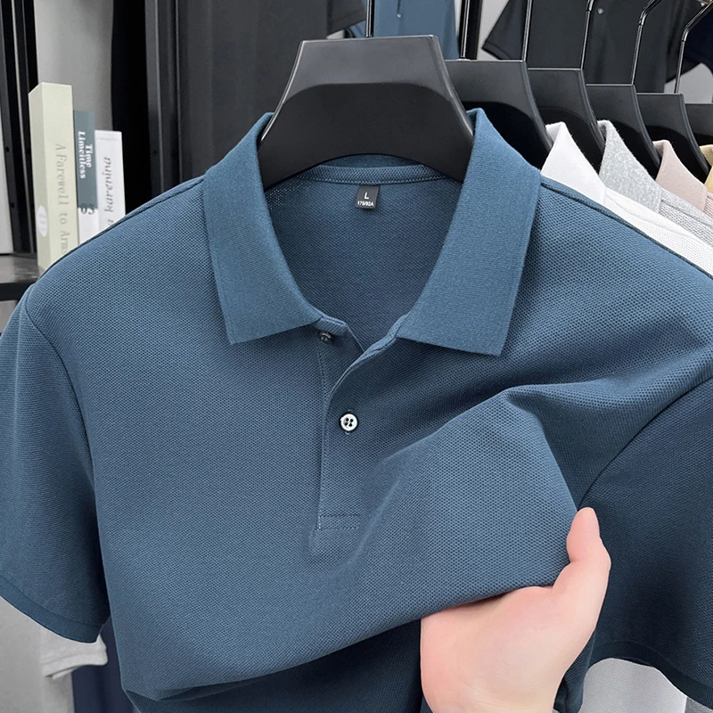 100%纯棉短袖修身纯色潮流上衣t恤商务休闲休闲Polo衫夏季百搭T恤