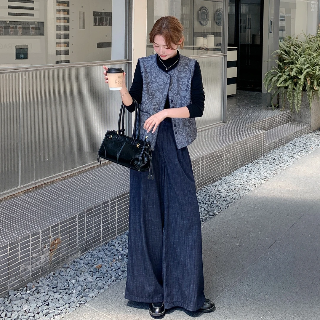 慵懒风高级感气质百搭套装女秋季新款时尚巨显瘦马甲阔腿裤两件套