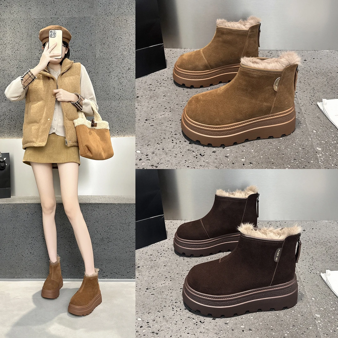 8cm厚底增高雪地靴2025冬季加棉保暖短筒马丁靴时尚短靴