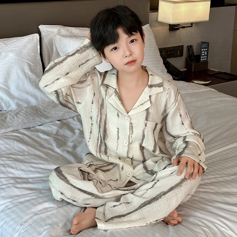 男童睡衣春秋季2025新款中大童棉纱家居服儿童男孩纯棉可外穿套装