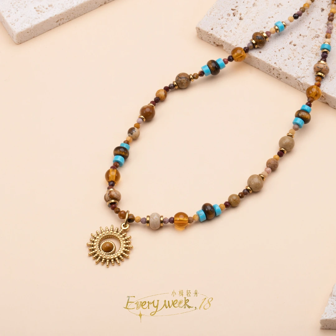 钛钢项链  [太阳]周周十八外贸原单手工串珠百搭复古小众法式气质