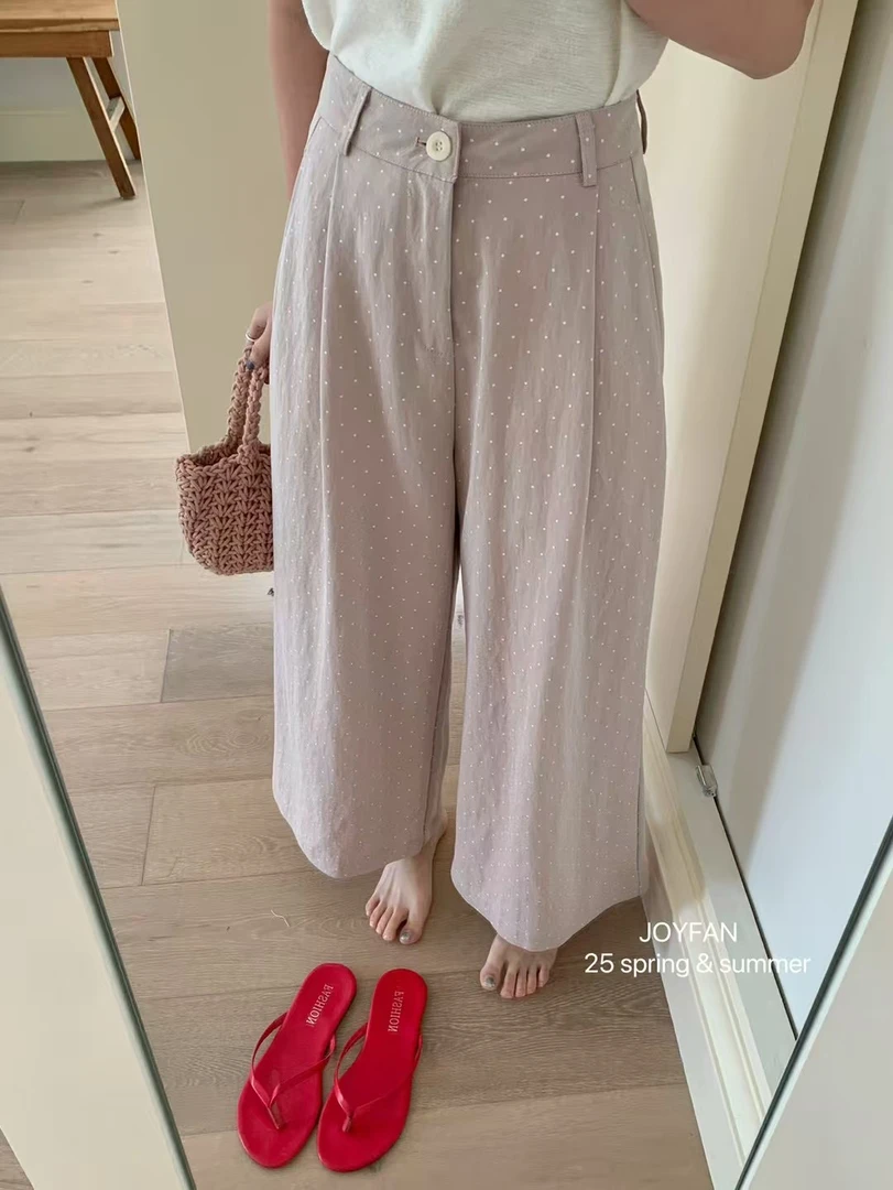 25026波点九分休闲裤