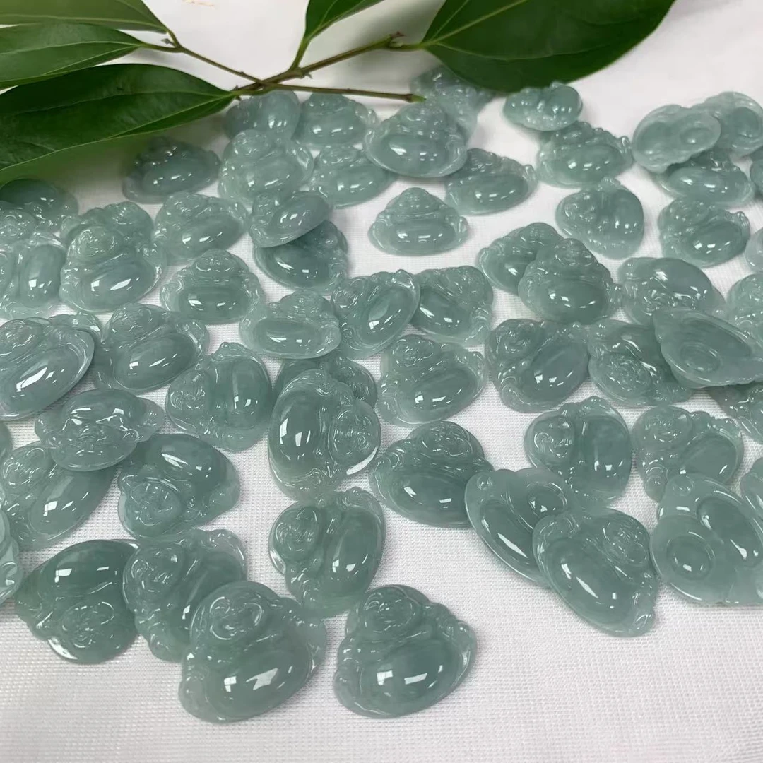 缅甸天然A货翡翠浅蓝色时尚精致百塔笑面佛佛公玉坠-多样性发其一