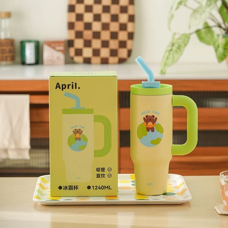 保温杯1240ml新品超大容量校园学校学生带吸管316内胆喝水杯防烫