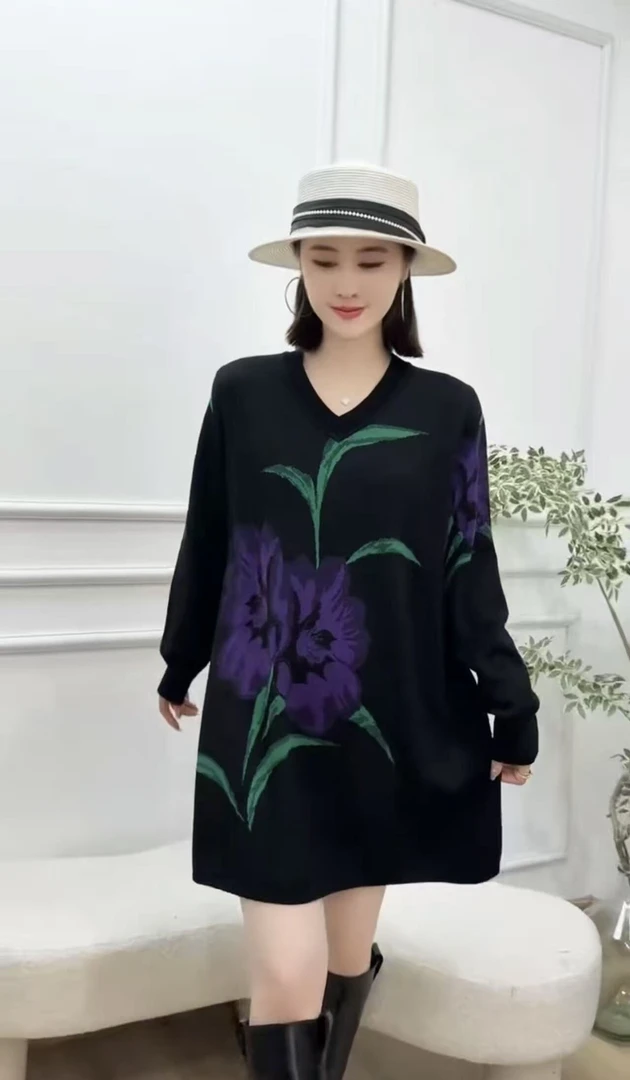 507秋冬长袖中长裙中长款民族风中老年女装休闲风常规圆领时尚风