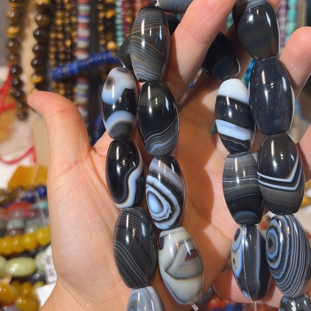 玛瑙/玉髓银S925镀金镶嵌珠宝半成品灰玛瑙17-30一条