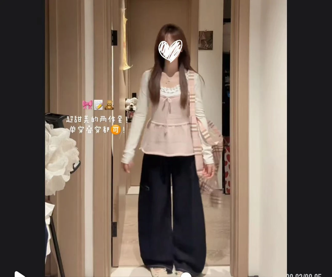 秋季新款极简风休闲风森系少女风时尚套装开衫休闲上衣秋季