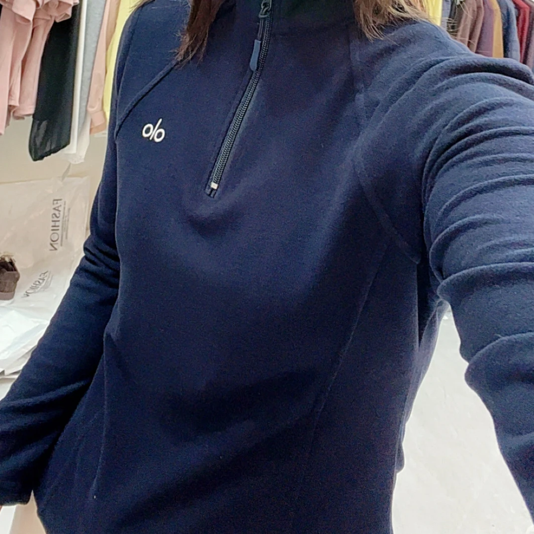 黄静家～欧韩系立领半拉链德绒长袖T恤