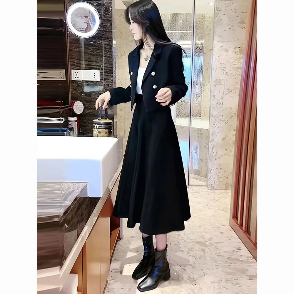 春秋装新款女干练气质西装韩剧穿搭小香风短外套半身长裙两件套装