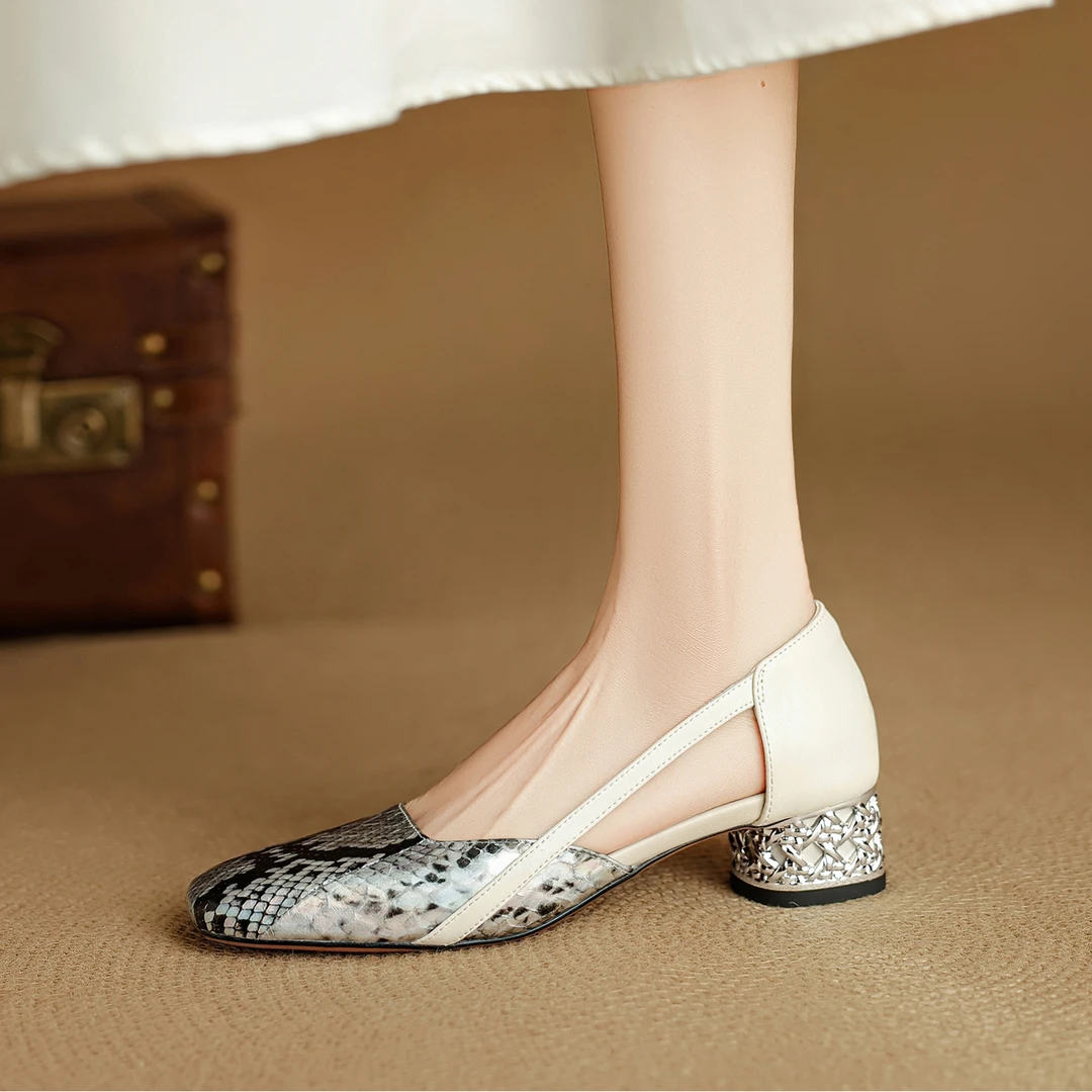 轻奢鞋子百搭时尚真皮女鞋！2025春夏季新款法式复古风浅口方头粗