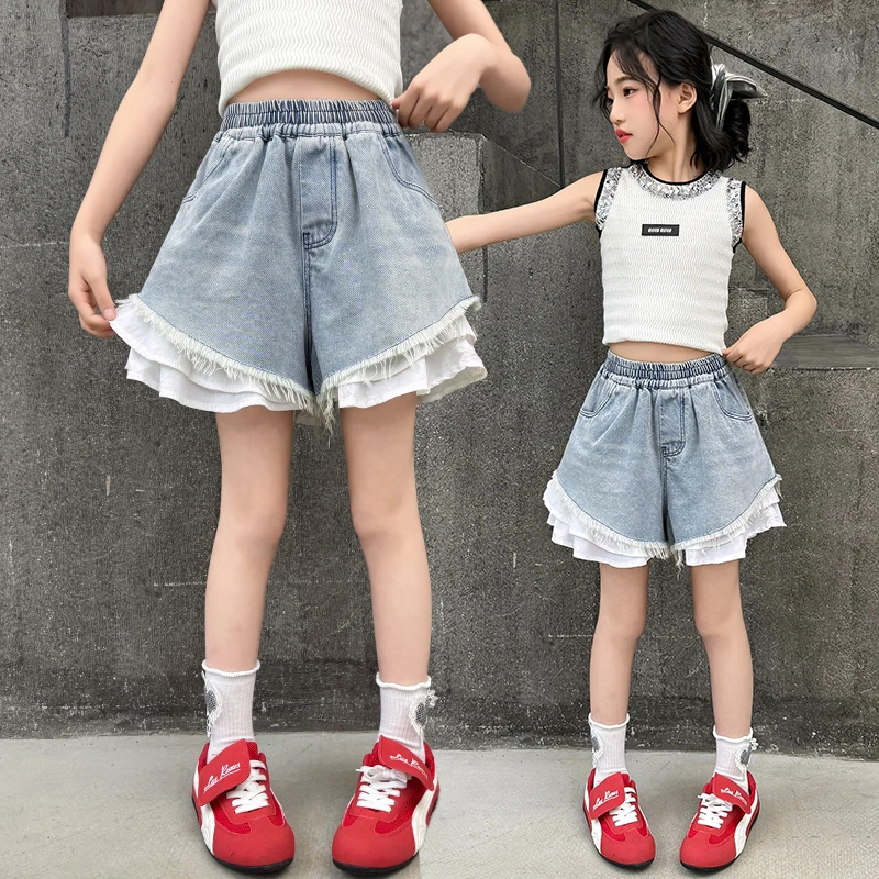 女童夏装牛仔短裤2025新款夏季网红薄款洋气儿童宽松毛边夏天裤子