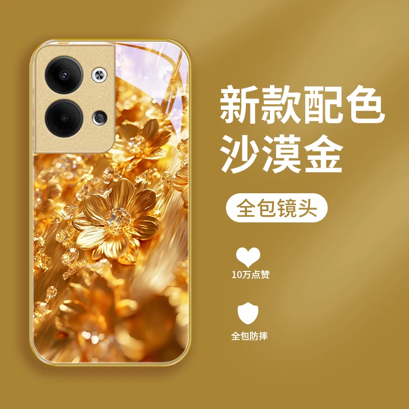 金上添花适用opporeno9手机壳Reno9pro玻璃时尚reno9pro+金属漆奢