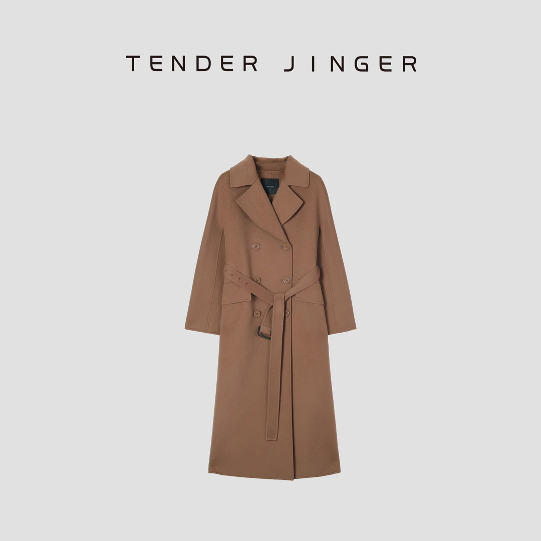 【黑标】女士系腰带长款羊毛大衣外套T44CH233H