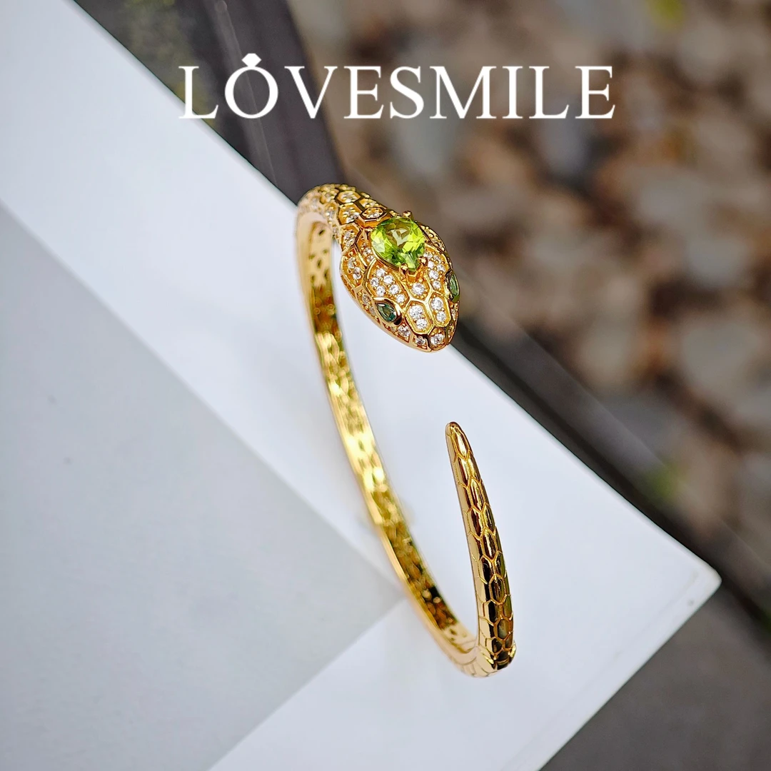 S925银橄榄石手镯灵蛇时尚开口经典高级气质