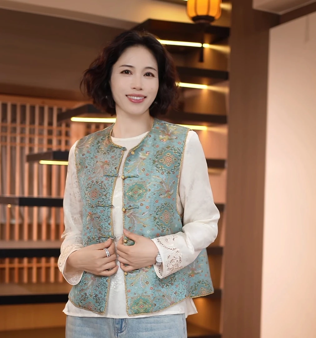 【老罗家】原创防晒真丝新中式马甲女中国风印花宋锦提花春季显瘦