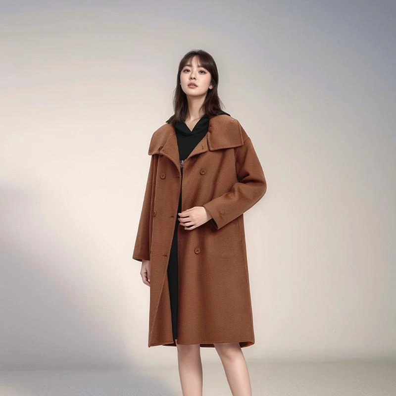 素芭绵羊毛呢大衣冬季中长款女呢外套保暖显瘦SJ0128