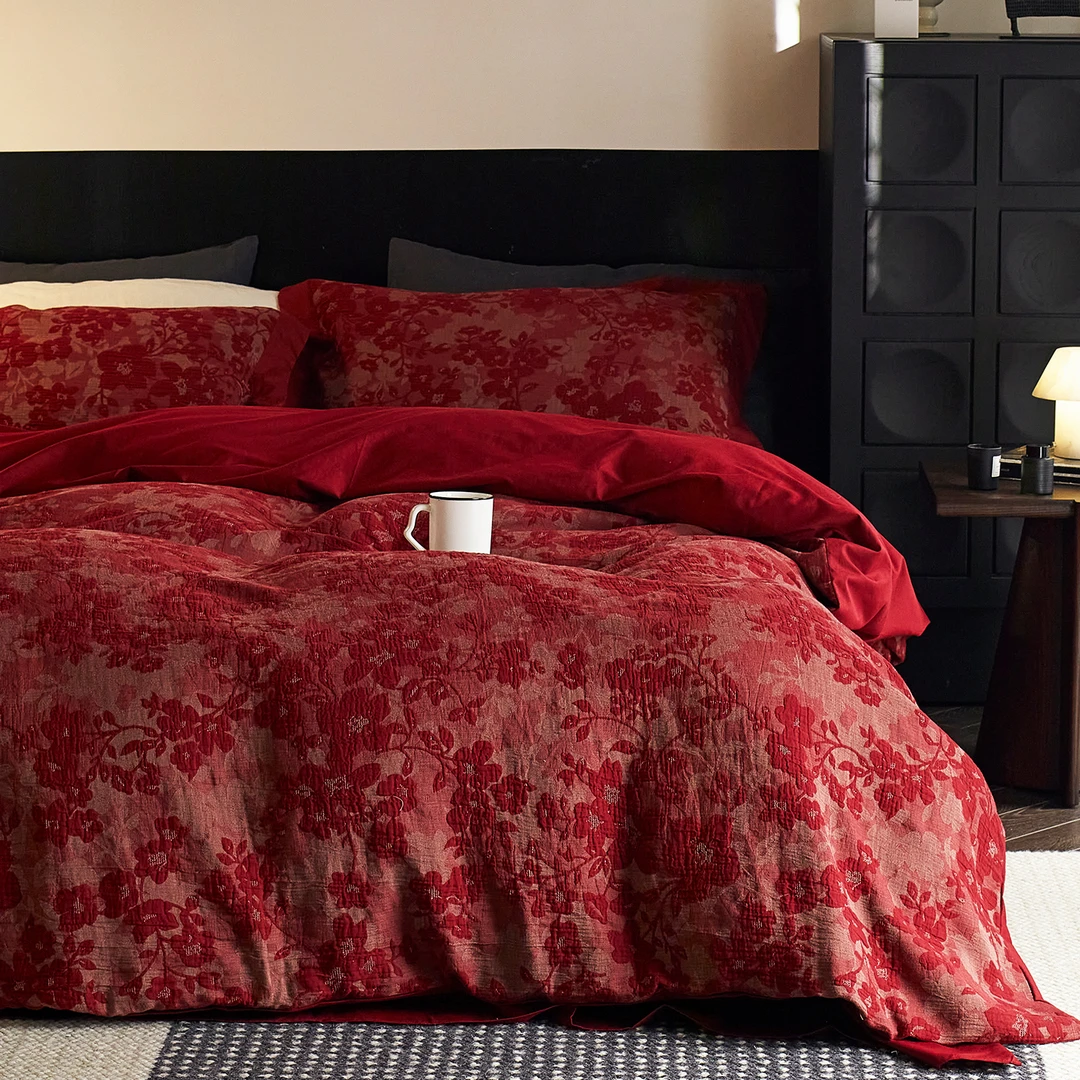 法式高端家纺年轻人的婚房丨复古红色结婚四件套床单被套纯棉全棉