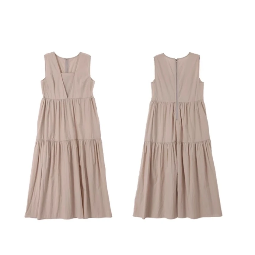 【文艺知识感女人背心裙】高腰褶皱气质无袖连衣裙W23BQ8256