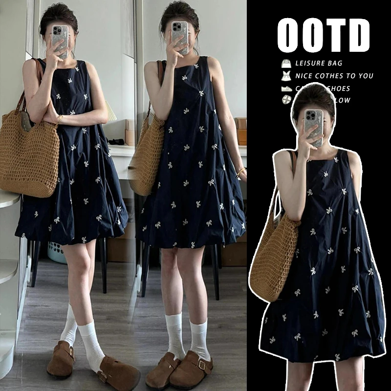 大码女装夏季2025新款连衣裙时尚洋气法式无袖花苞裙宽松休闲长裙