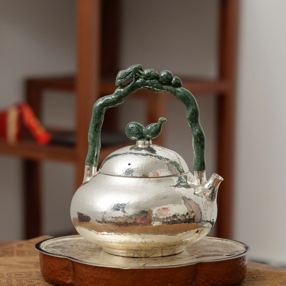 古悦悦翠系列 葫芦梨形 纯手工錾刻 中式复古仿生烧水壶约640CC