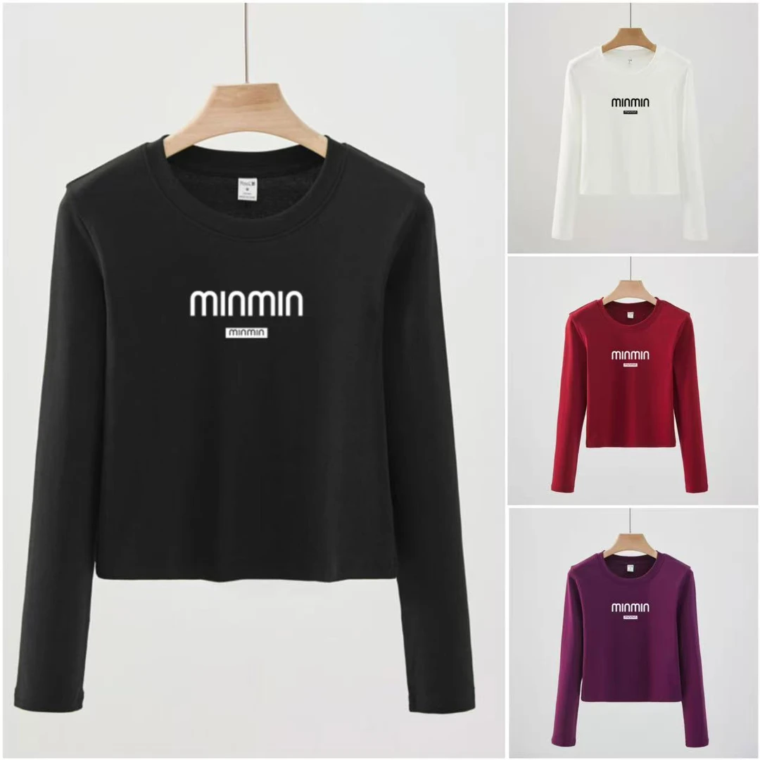 2025秋冬正肩短款长袖宽松百搭显瘦圆领洋气ins小个子黑白显瘦