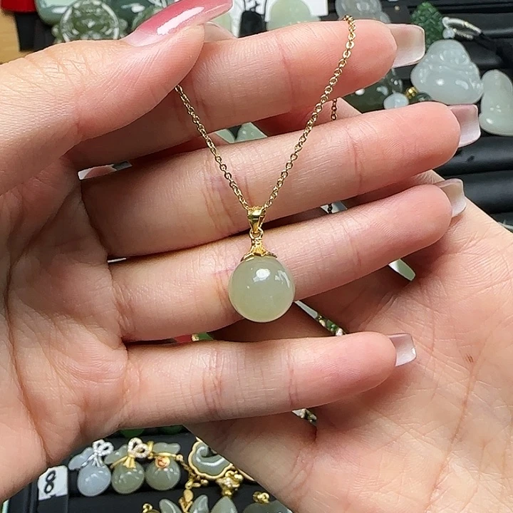 颈饰银S925镶嵌和田玉送链子送绳