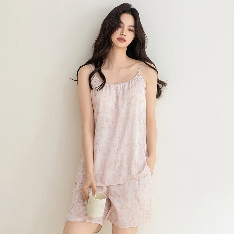 带胸垫吊带睡衣女款爆款2025新款夏季冰丝凉感薄款短裤女士家居服