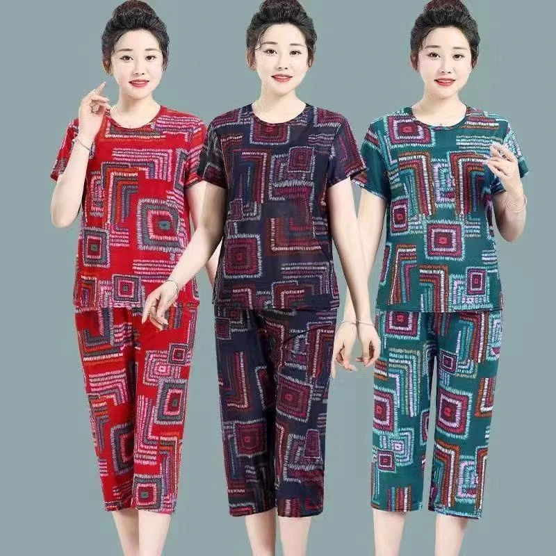 【上衣+裤子】夏季清凉冰丝妈妈套装气质百搭