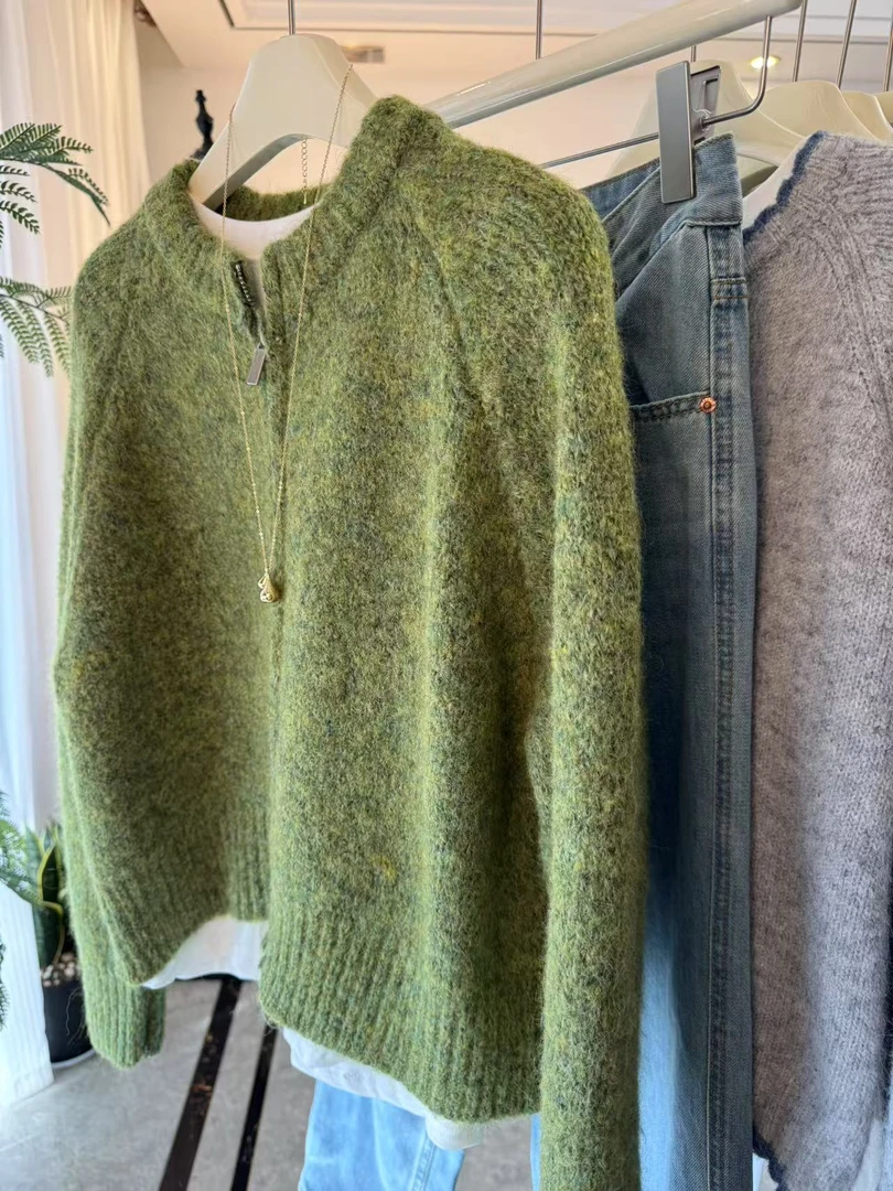 韩系软糯洋气拉链针织开衫女春季新款慵懒风软糯奶fufu毛衣外套潮