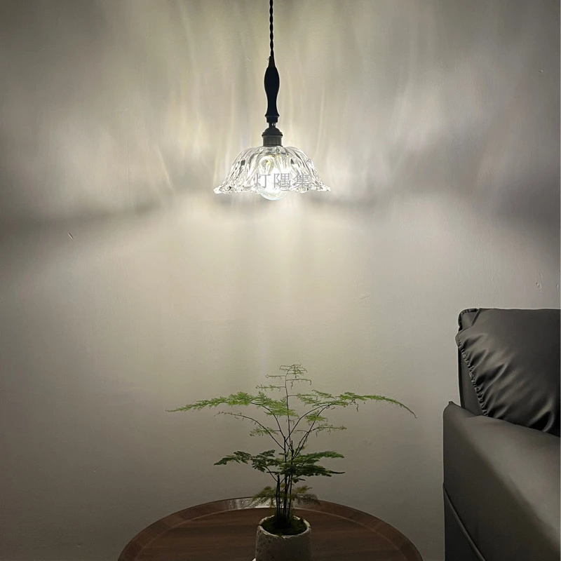 法式轻奢胡桃木色全铜餐厅床头橱窗玄关书房卧室玻璃岛台小吊线灯