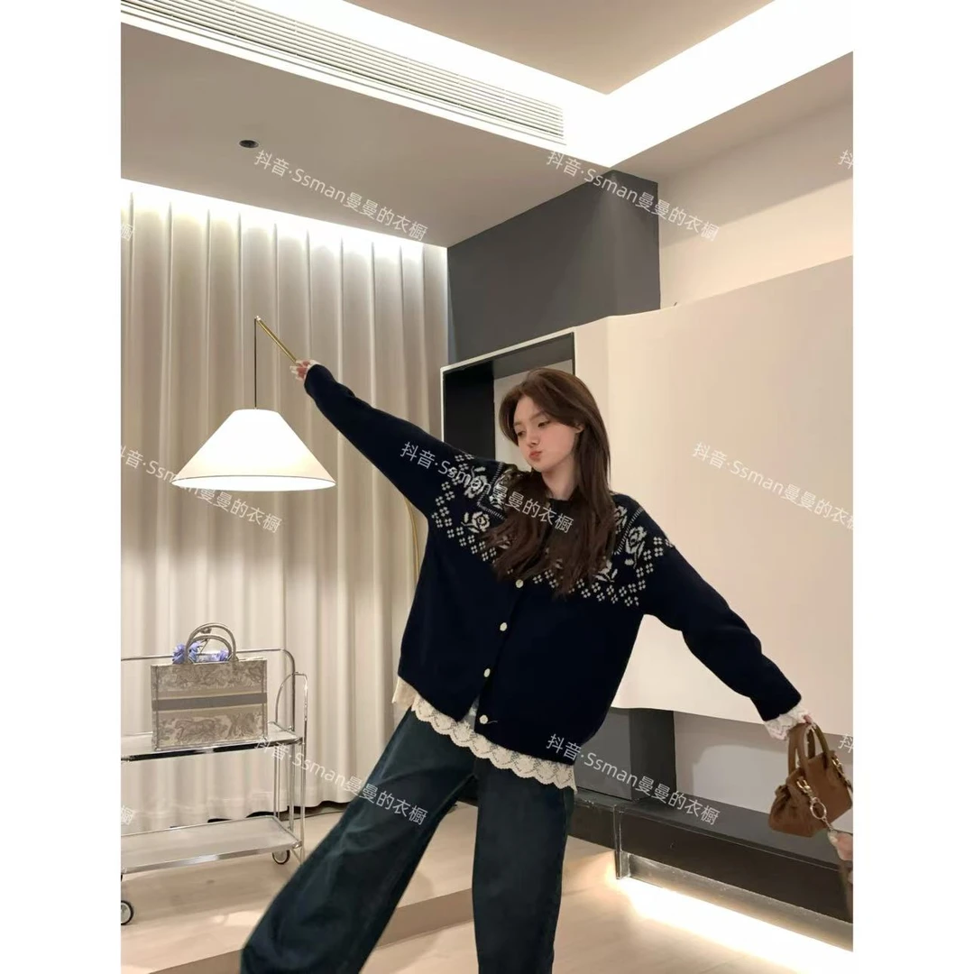 Ssman【玫瑰花语】冬季复古玫瑰图腾小众针织保暖休闲毛衣