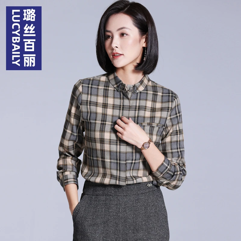 璐丝百丽 2201132 格纹衬衫女长袖格子衬衣