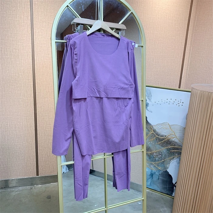 E313紫色孕妇德绒秋衣哺乳两件套L90-130 XL140