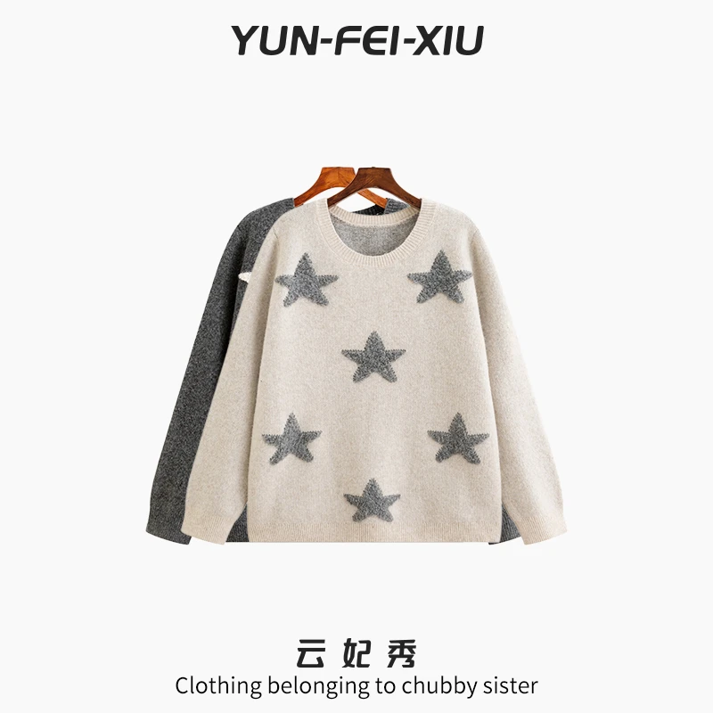 云妃秀大码女装针织衫时尚休闲宽松胖妹妹遮肉显瘦日常冬季23536