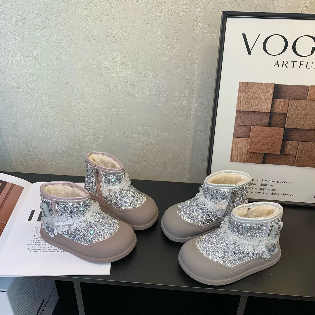 儿童雪地靴2025新款冬季女童雪地棉加绒加厚棉鞋防滑