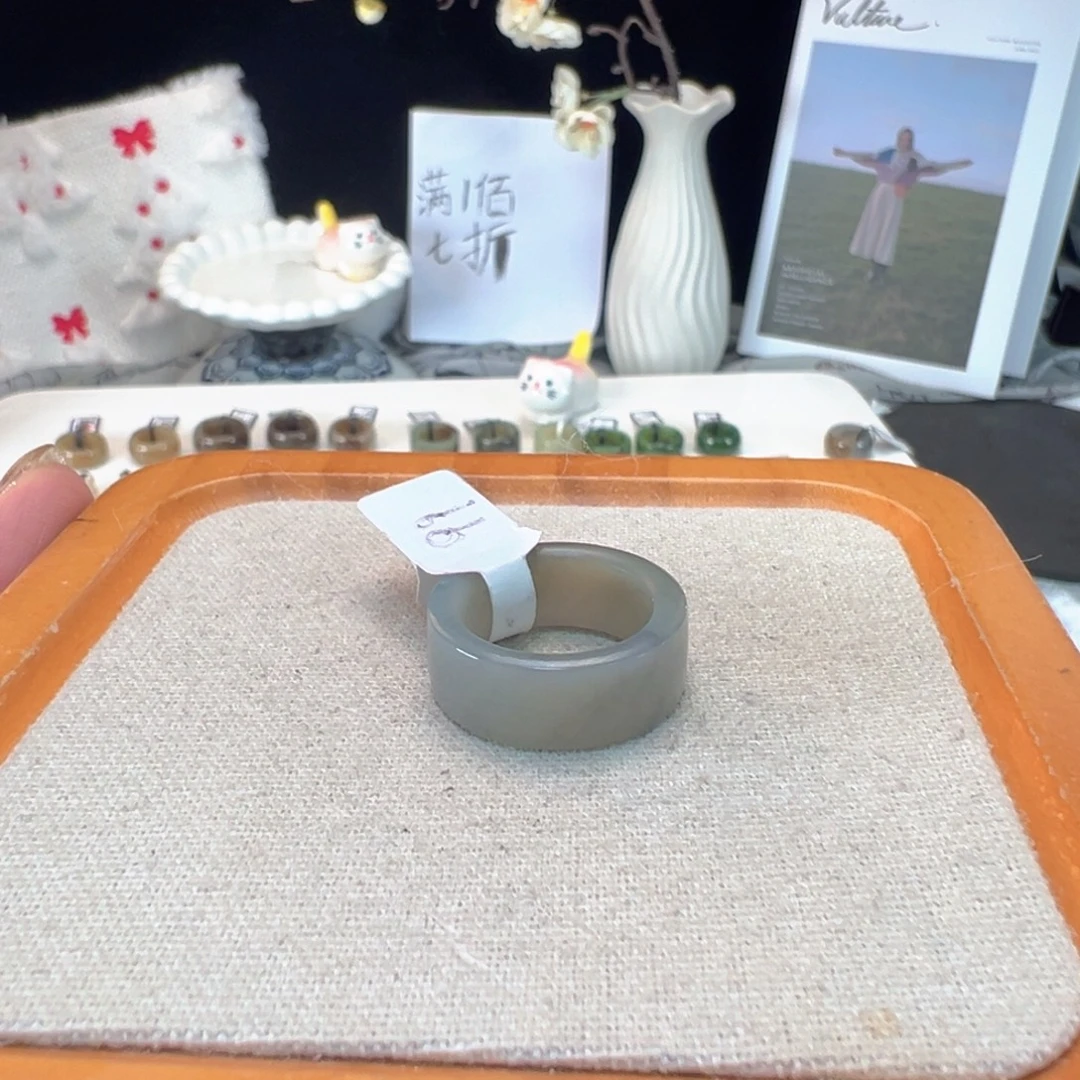 和田玉未镶嵌戒指N13烟紫色直切18.4不退换