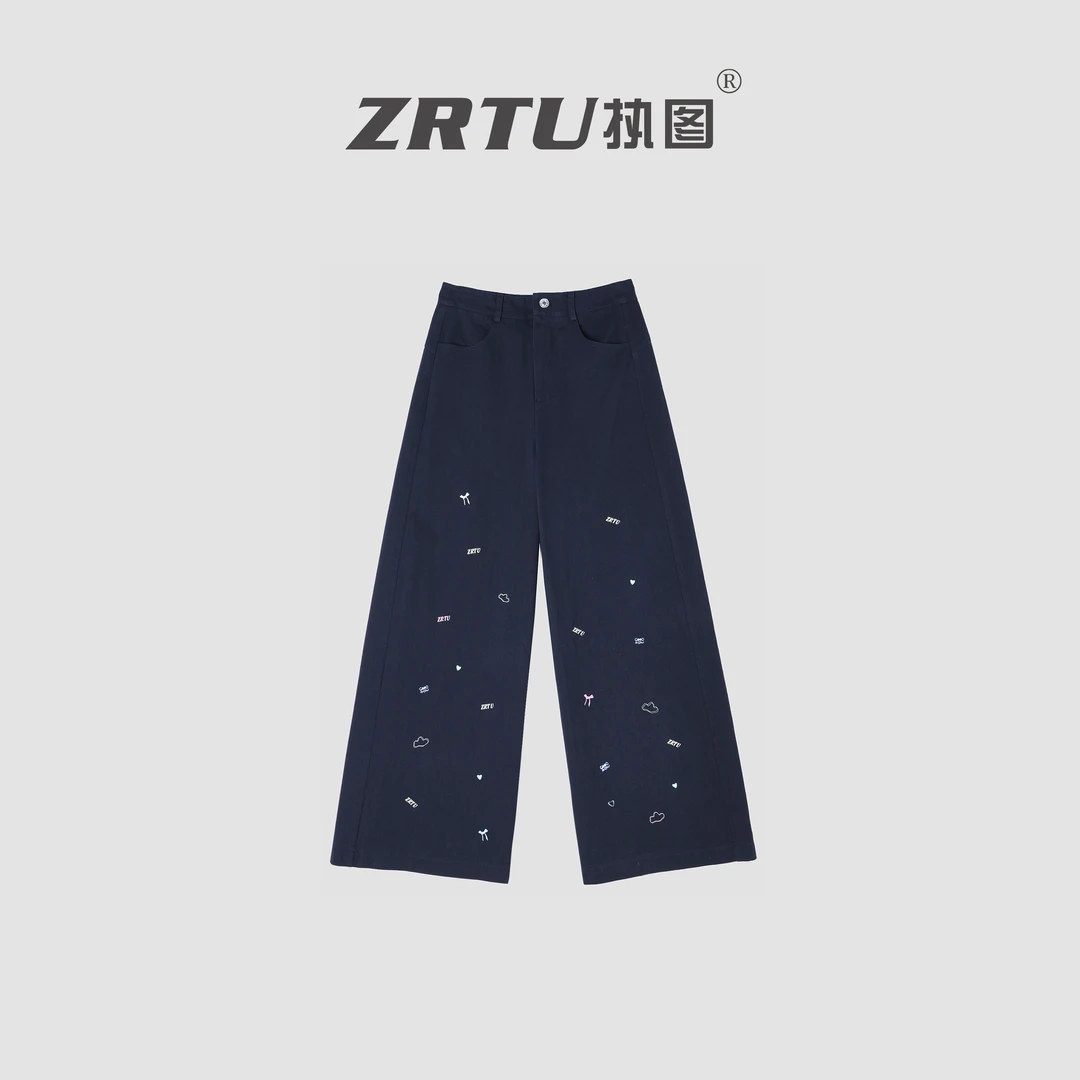 ZRTU/执图女装长裤简约流行印花高腰设计师阔腿裤